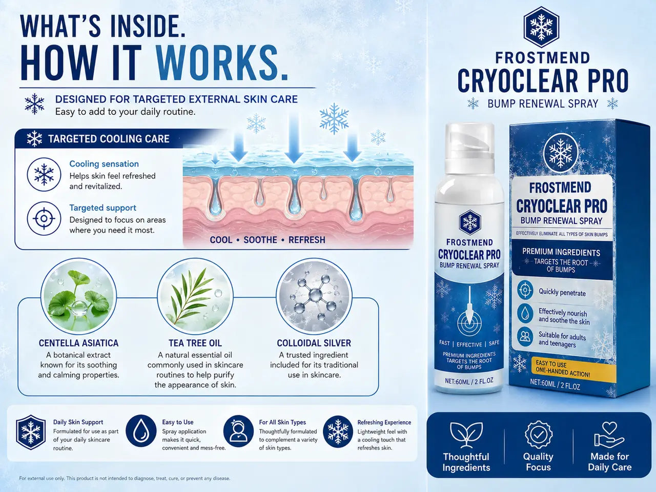 CryoClear Pro ingredient and cooling-care infographic